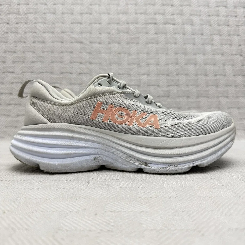 HOKA Bondi 8 Gray Womens Size 7.5 Cushioned Running Sneakers Lightweight Mesh‎